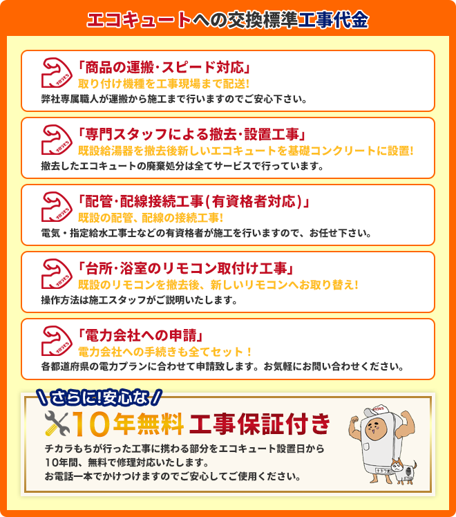 エコキュートからエコキュートへの交換標準工事代金