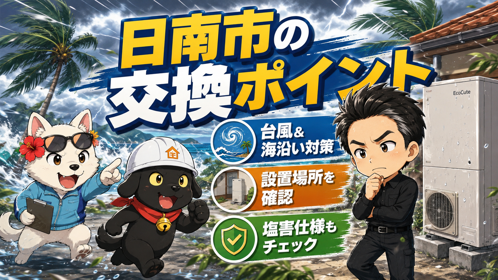 日南市でのエコキュート交換ポイントを説明するアイキャッチ画像