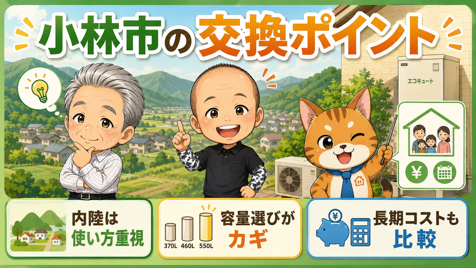 小林市でのエコキュート交換ポイントを説明するアイキャッチ画像