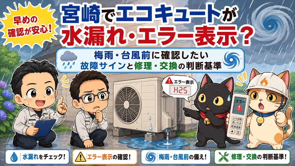 宮崎でエコキュートが水漏れ・エラー表示?サムネイル画像