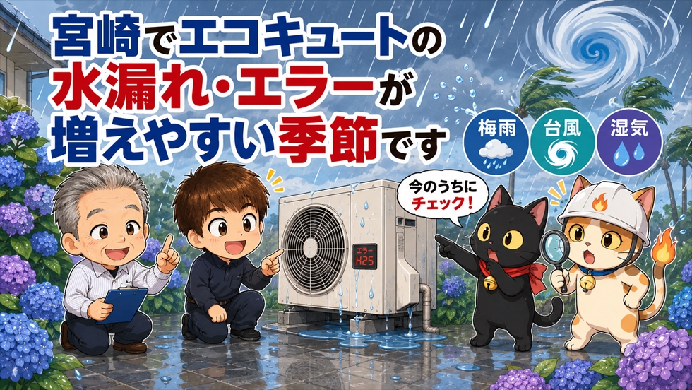 宮崎でエコキュートの水漏れ・エラーが増えやすい季節です