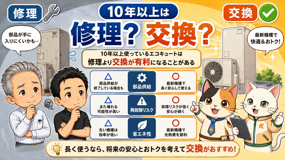 10年以上使っているエコキュートは修理より交換が有利になることがある