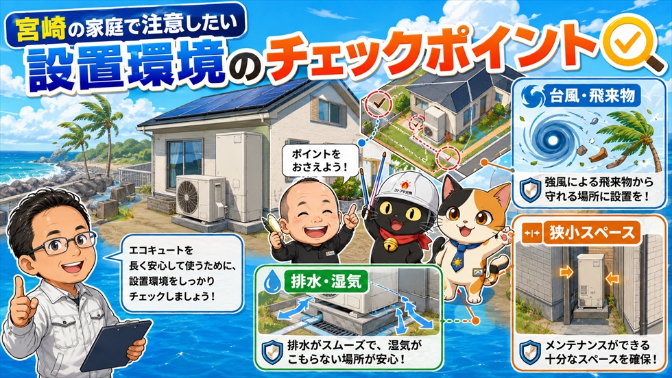 宮崎の家庭で注意したいエコキュートの設置環境