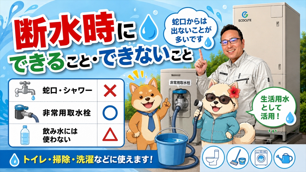 断水時にエコキュートでできることとできないことを解説する画像