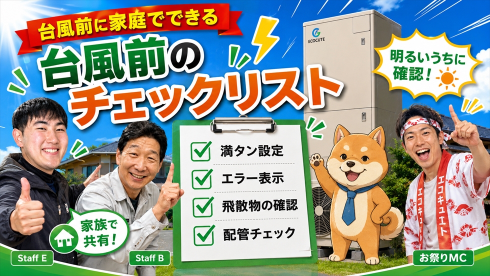 台風前に家庭でできるエコキュートのチェックリスト画像