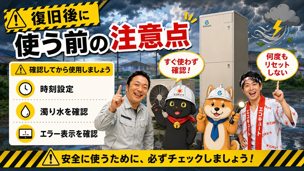 停電や断水から復旧後にエコキュートを再使用する前の注意点画像