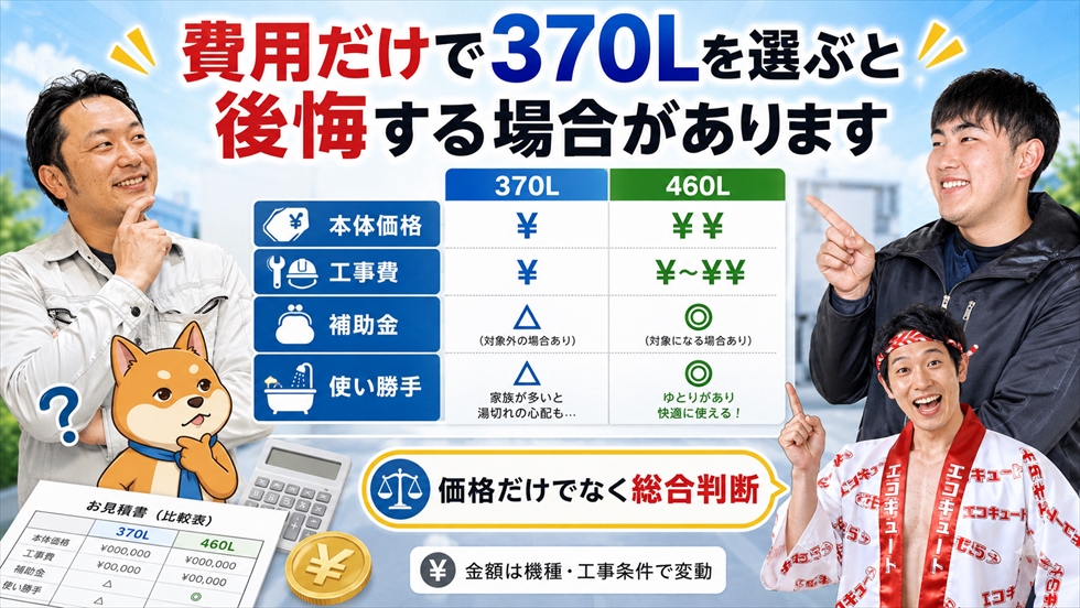 費用だけで370Lを選ぶと後悔する場合があります