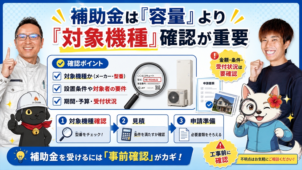 給湯省エネ補助金は対象機種確認が重要