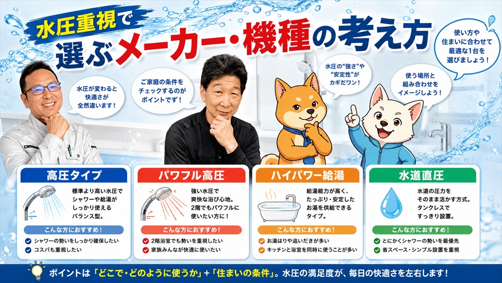 水圧重視で選ぶメーカー・機種の考え方