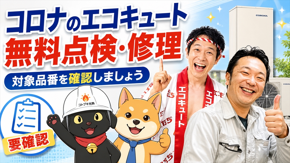 コロナのエコキュート無料点検・修理と対象品番の確認案内