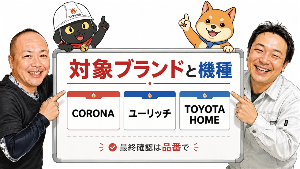 無料点検の対象となるCORONA、ユーリッチ、TOYOTA HOMEの案内