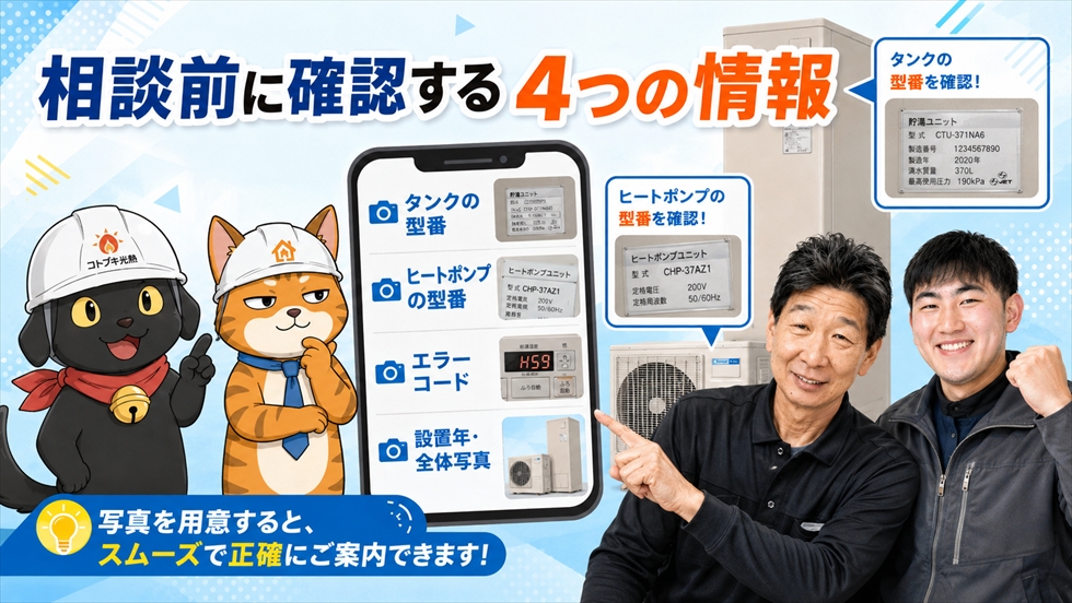 エコキュートの相談前に確認するタンクとヒートポンプの型番