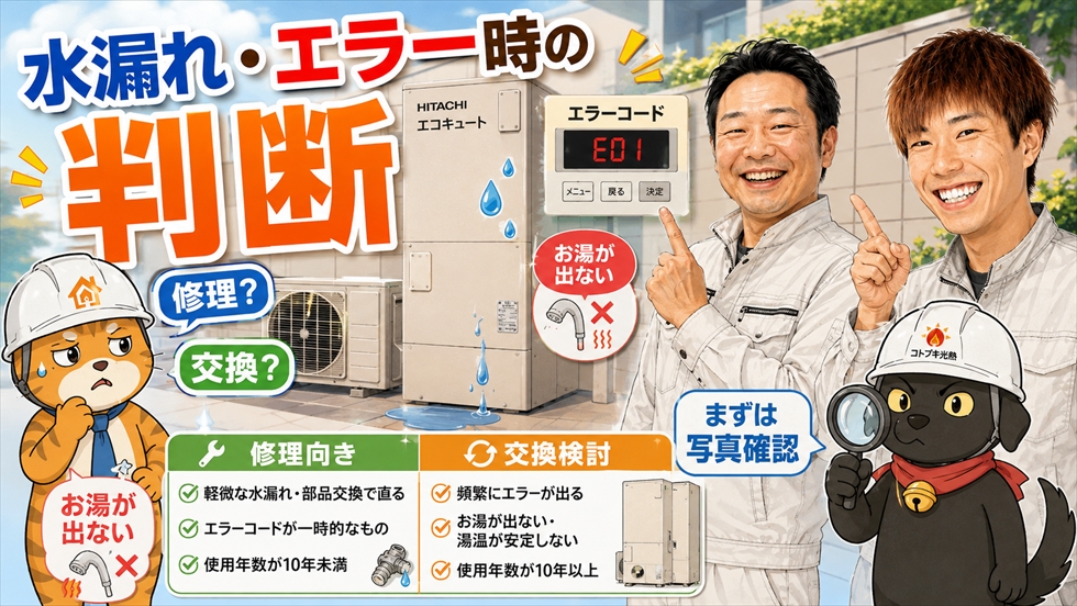 エコキュートの水漏れやエラー発生時の修理と交換判断