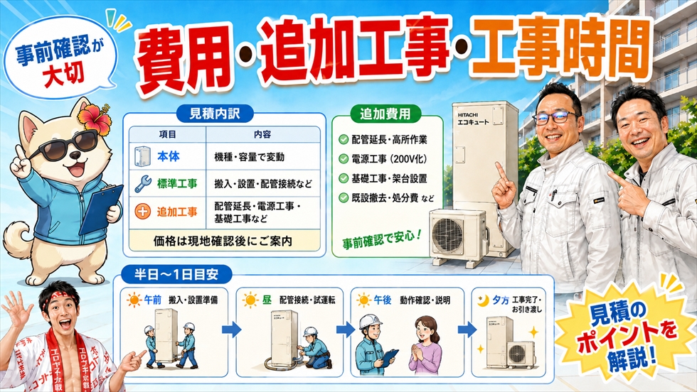 マンションのエコキュート交換費用と追加工事と工事時間