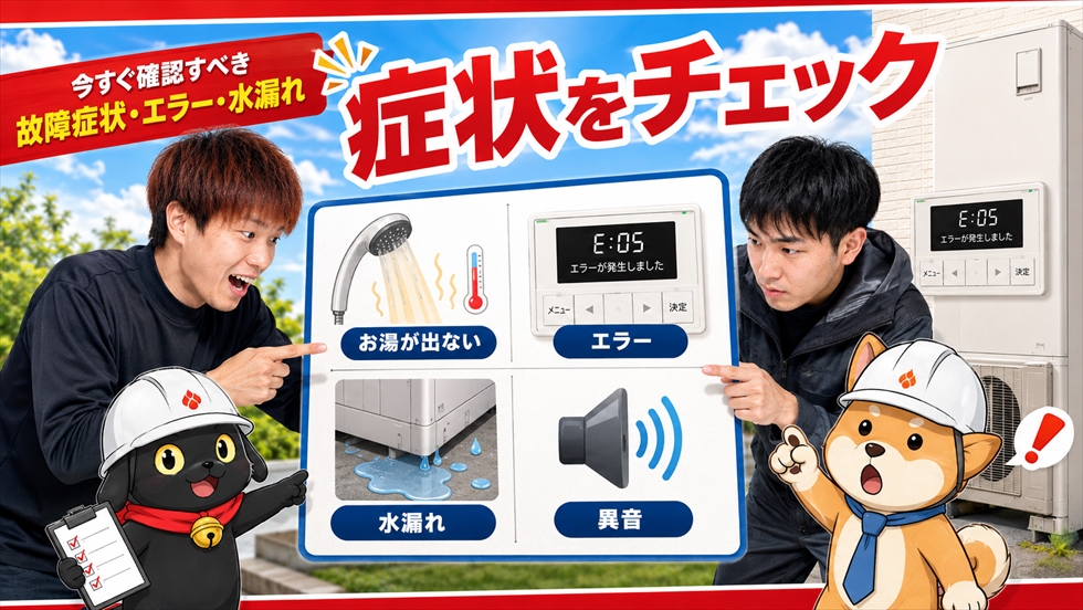 エコキュートのお湯が出ないエラー水漏れ異音の確認