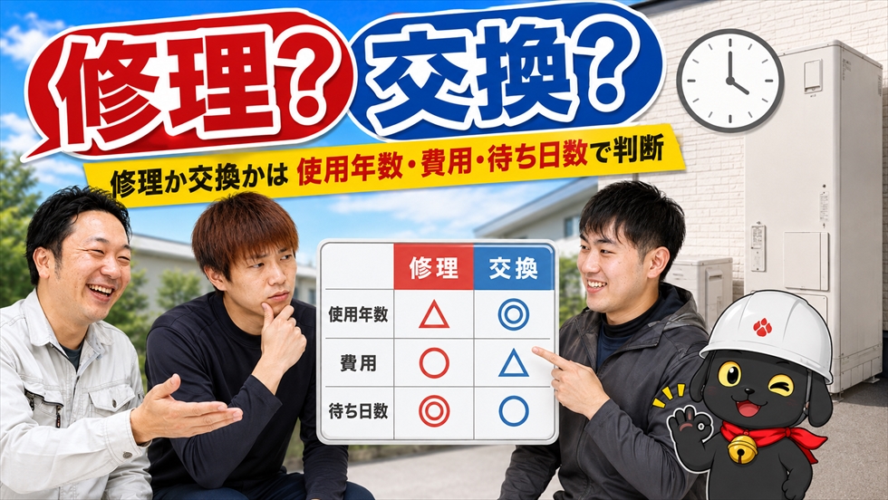 エコキュートの修理と交換を使用年数費用待ち日数で比較