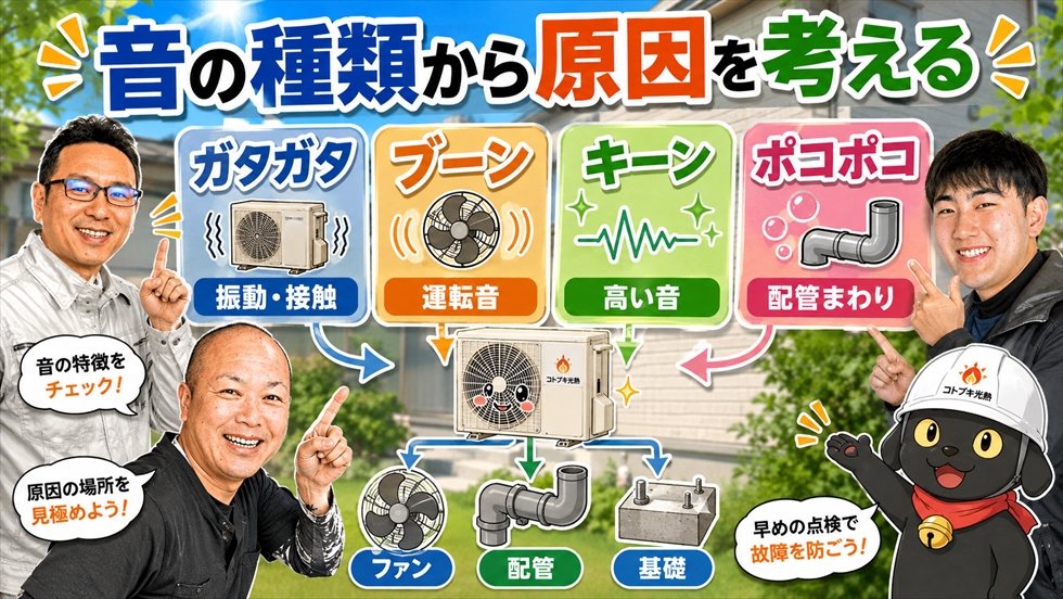 ガタガタ・ブーン・キーン・ポコポコというエコキュートの音の原因