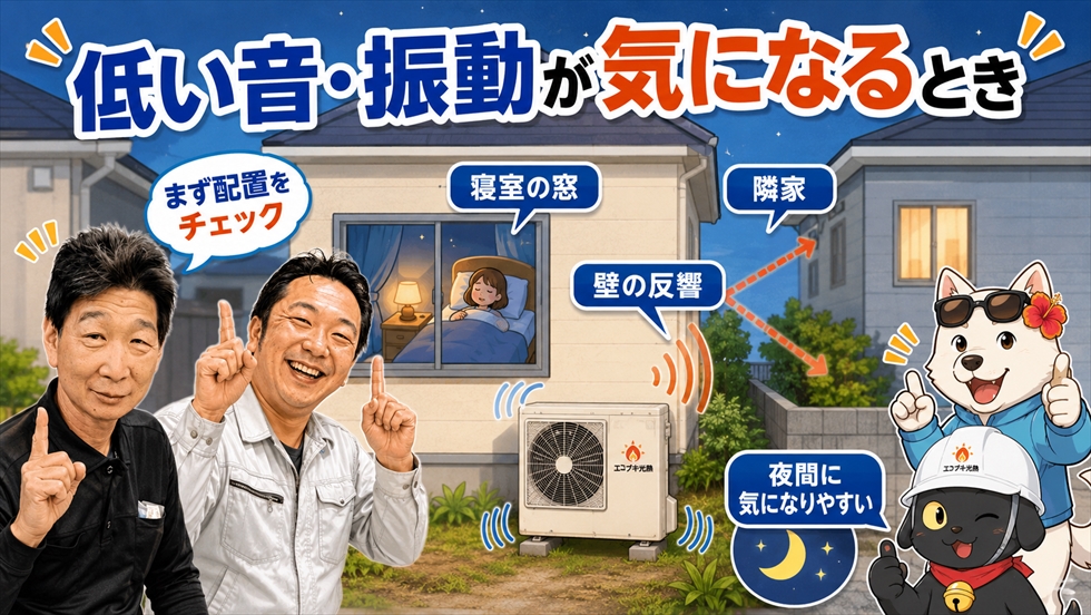 エコキュートの低い音と振動が気になる場合の設置場所確認