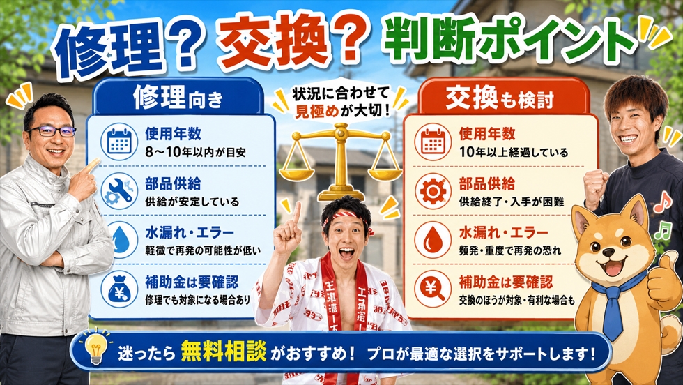 エコキュートを修理するか交換するかの判断ポイント