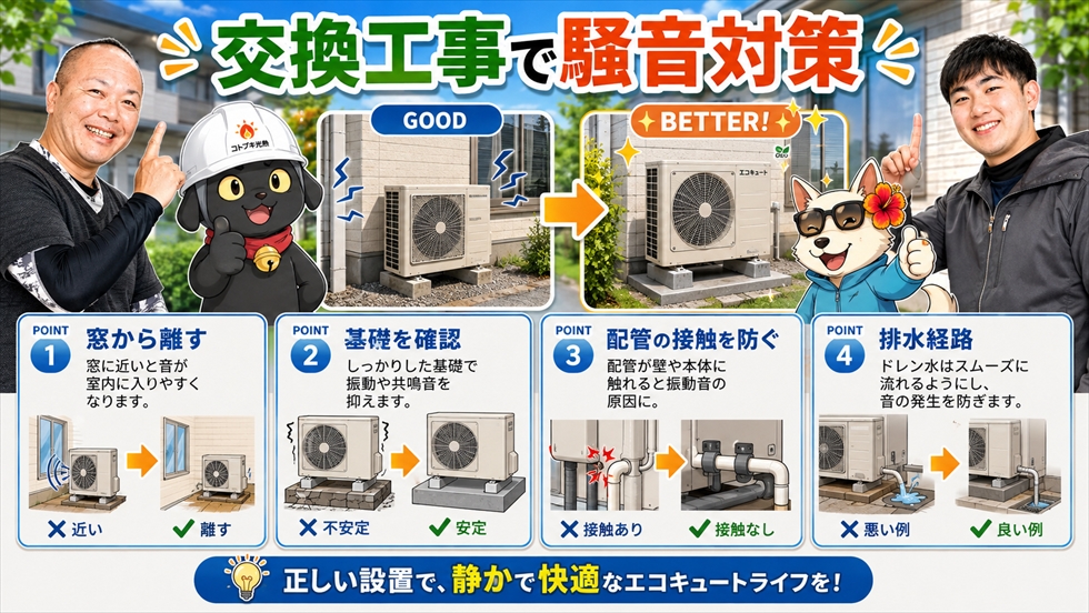 エコキュート交換工事で騒音と振動を減らす設置対策