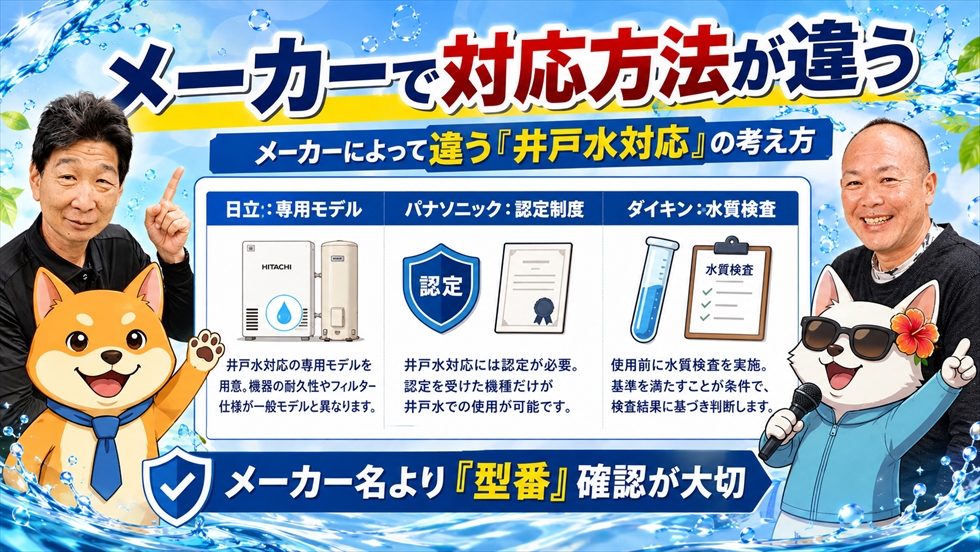 日立 パナソニック ダイキンの井戸水対応方法の違い