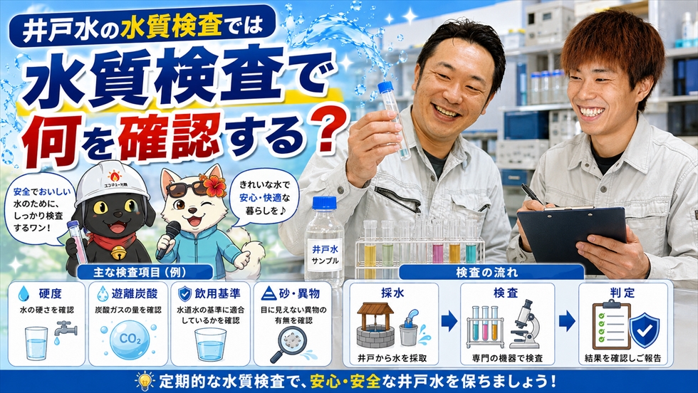 井戸水の水質検査 硬度 遊離炭酸 飲用基準 砂 異物を確認