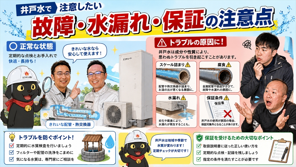 井戸水エコキュートの故障 水漏れ スケール 腐食 保証の注意点