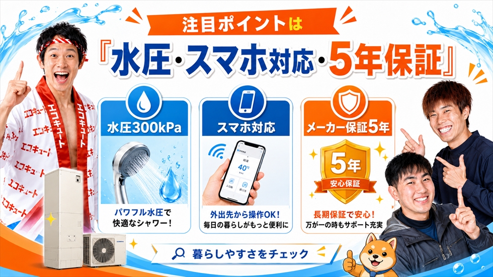コロナ新型エコキュート 水圧300kPa スマホ対応 メーカー保証5年
