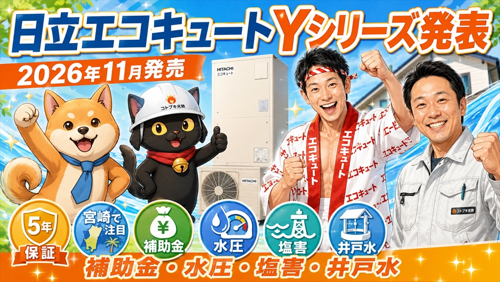 2026年11月発売予定 日立エコキュートYシリーズ メーカー無償保証5年