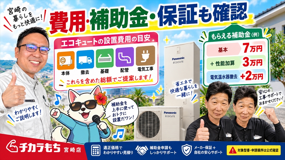 エコキュートの費用・補助金・保証の確認ポイントをまとめたアイキャッチ画像