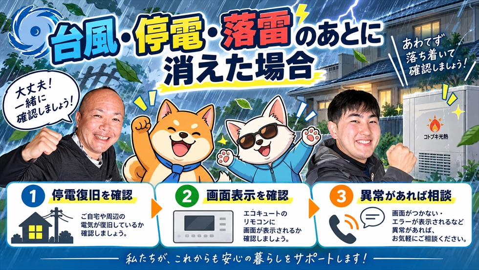 台風や停電や落雷のあとにエコキュートのリモコンが消えた場合の確認手順