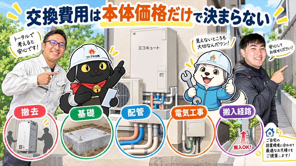 エコキュート交換費用は本体価格だけでは決まらないことを説明するイメージ