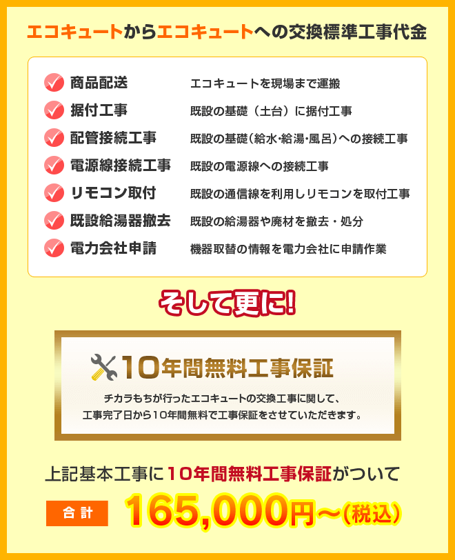 エコキュートからエコキュートへの交換標準工事代金