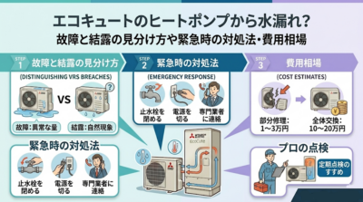 エコキュートのヒートポンプから水漏れ？ 故障と結露の見分け方や緊急時の対処法・費用相場