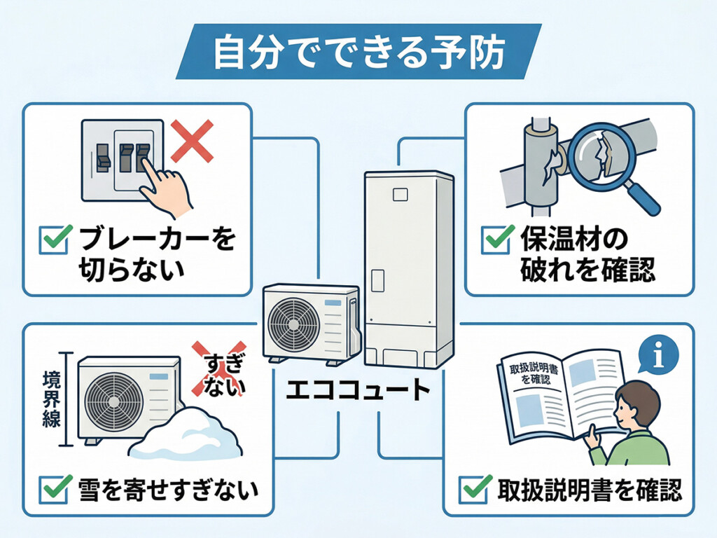 エコキュート凍結の予防ポイントをまとめた図解