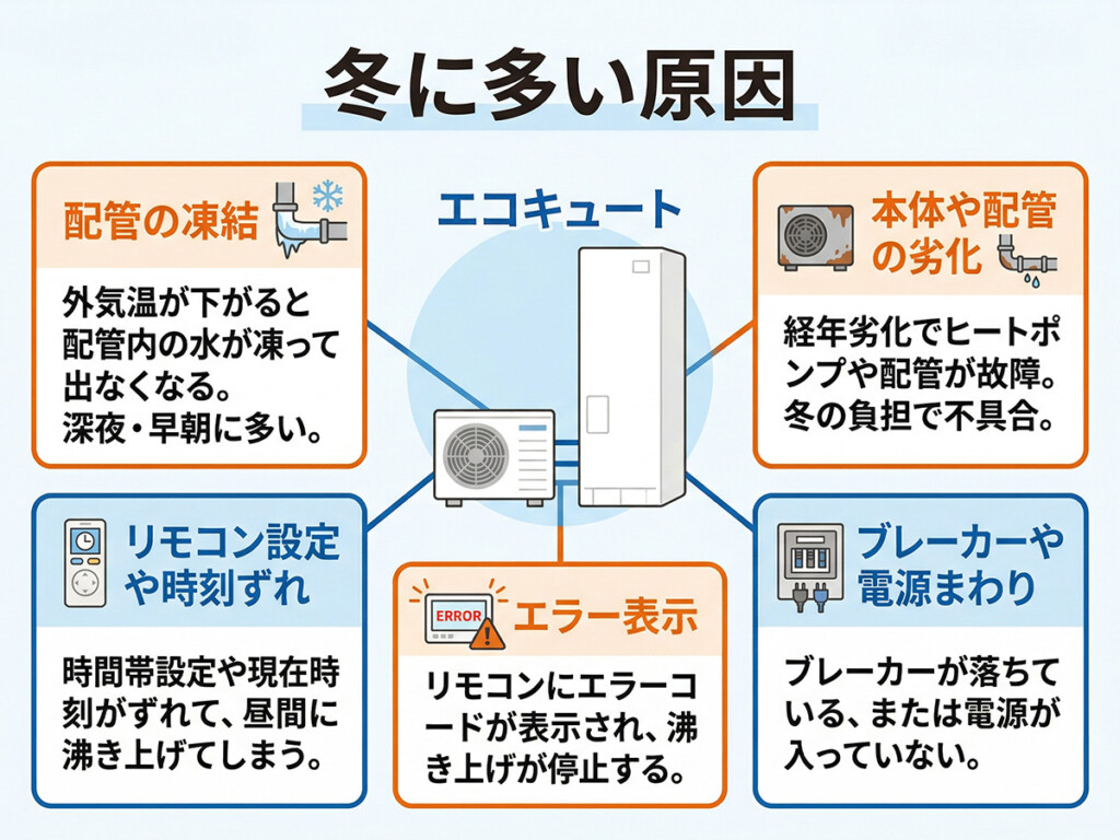 冬にお湯が出なくなる原因をまとめた図解