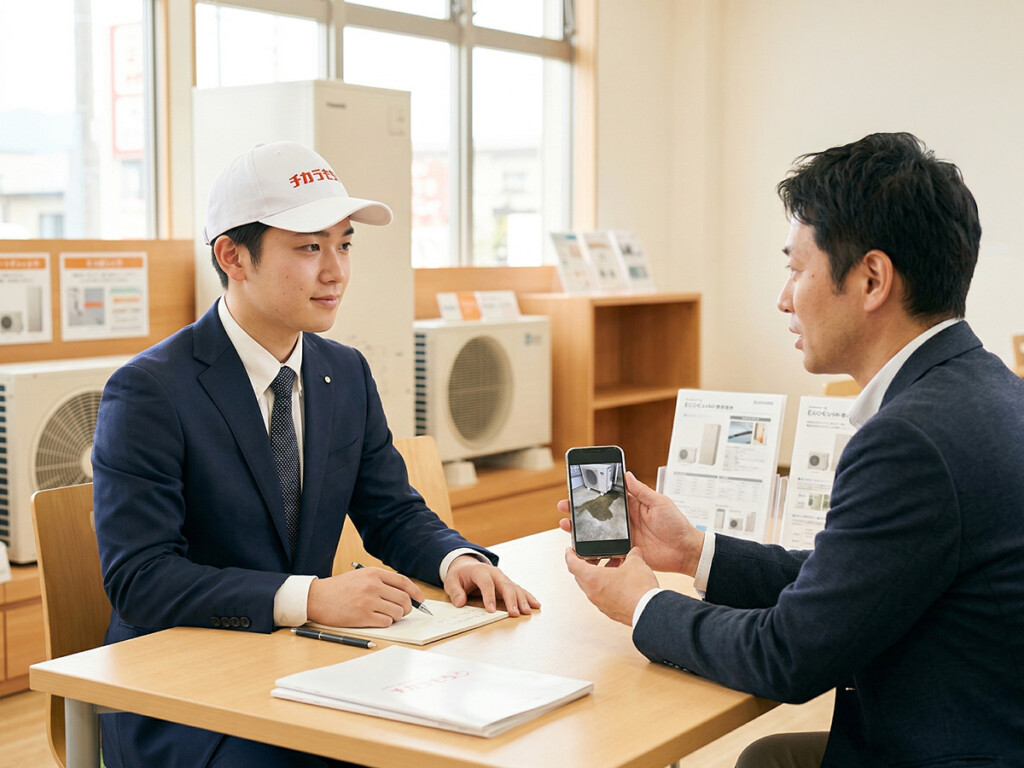 チカラもち富山店で機器まわりの濡れを相談しているイメージ