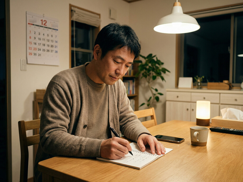 異音の時間帯や様子をメモしているイメージ