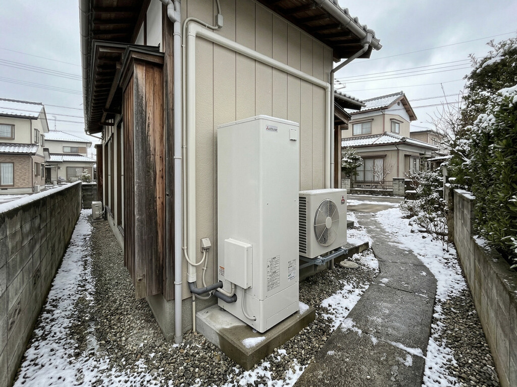 富山の冬に不調が出やすそうなエコキュートの置き場のイメージ