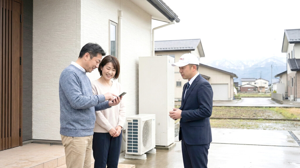 富山で補助金の相談をする住人と作業員