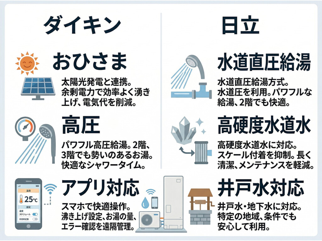 ダイキンと日立の補助対象機種の見方をまとめた比較図