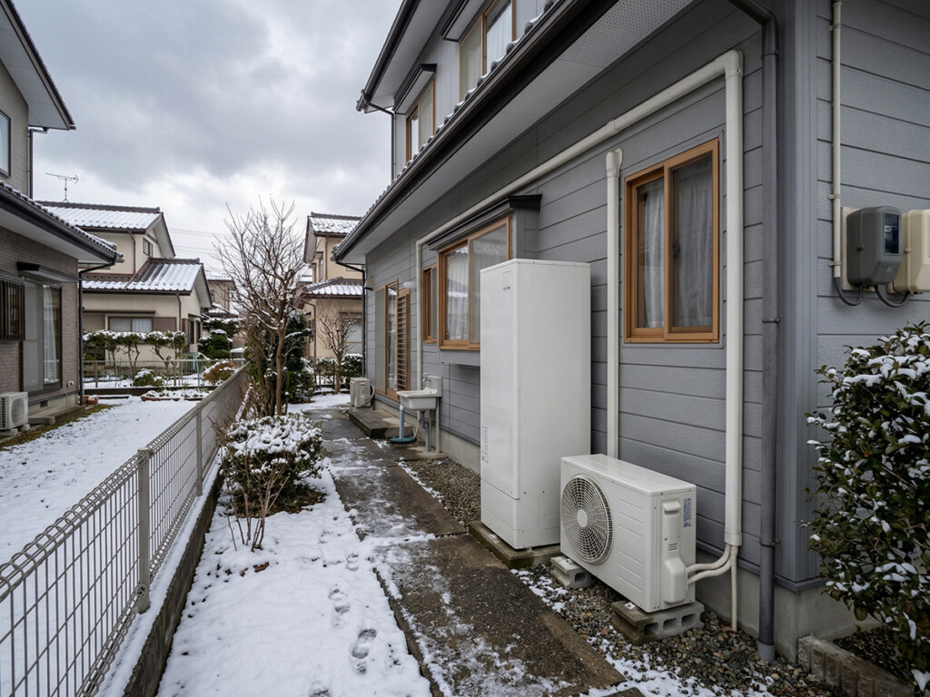 富山の冬にエコキュートの置き場所を考えるイメージ