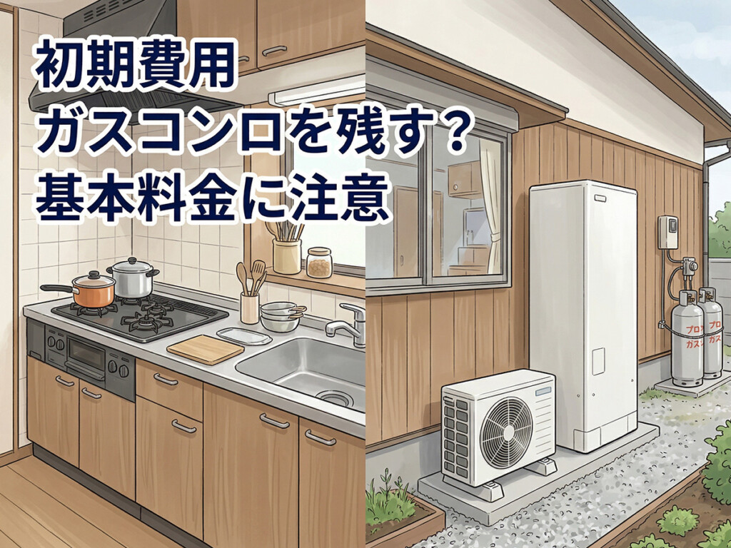 エコキュートへ替えてもガスコンロを残すと基本料金が残る可能性があることを示した説明画像