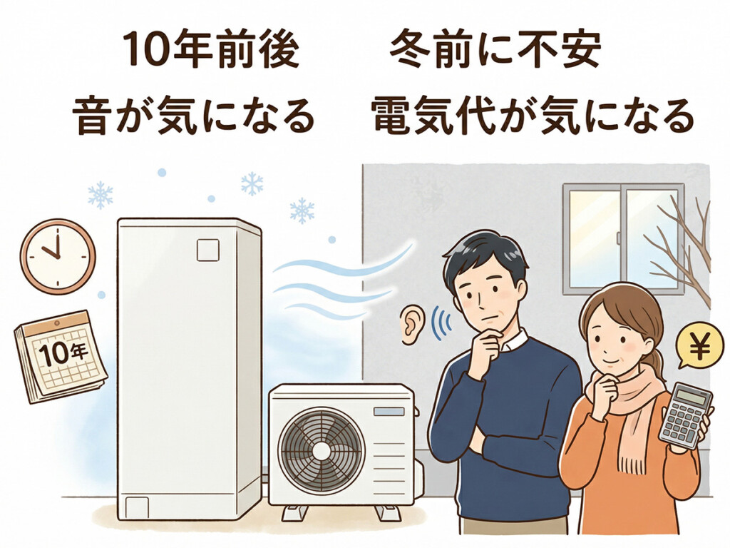 エコキュートがまだ壊れていなくても、10年前後、冬前の不安、音や電気代の変化が相談のきっかけになること