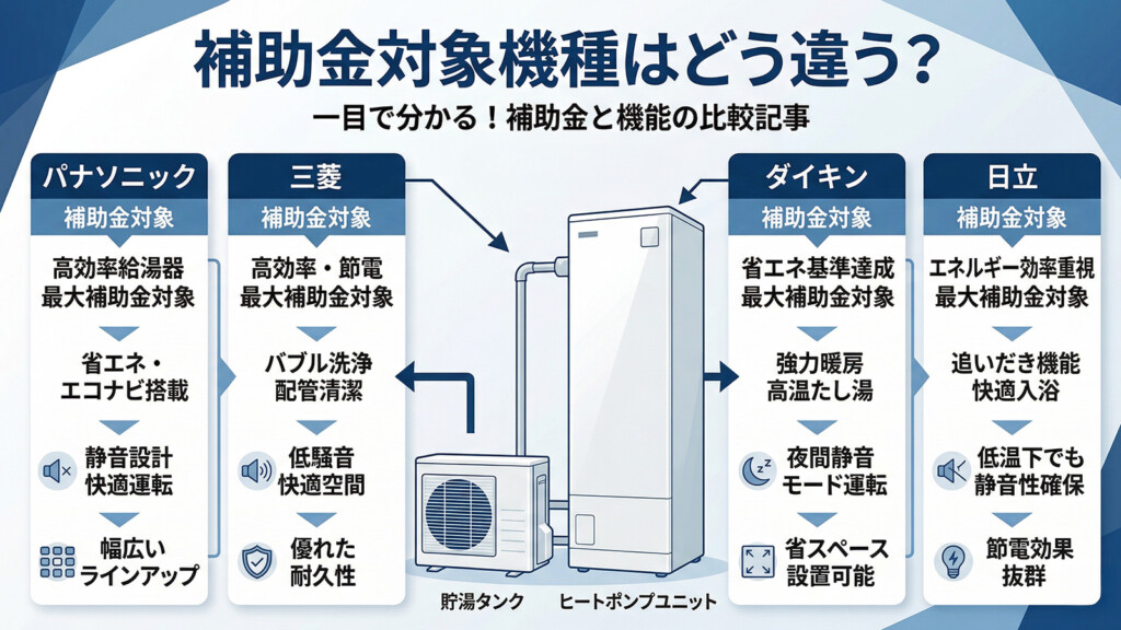 補助金対象機種のメーカー比較をイメージした図解