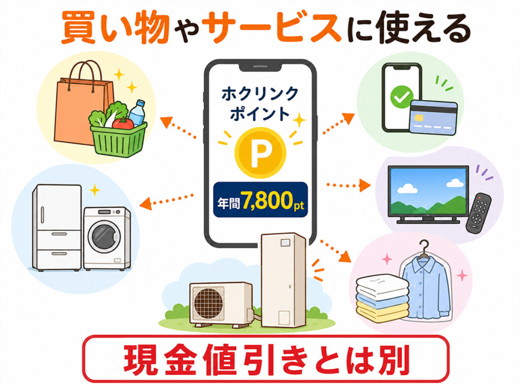 DRサービスで進呈されるほくリンクポイントが買い物やサービスに使えることを説明した画像