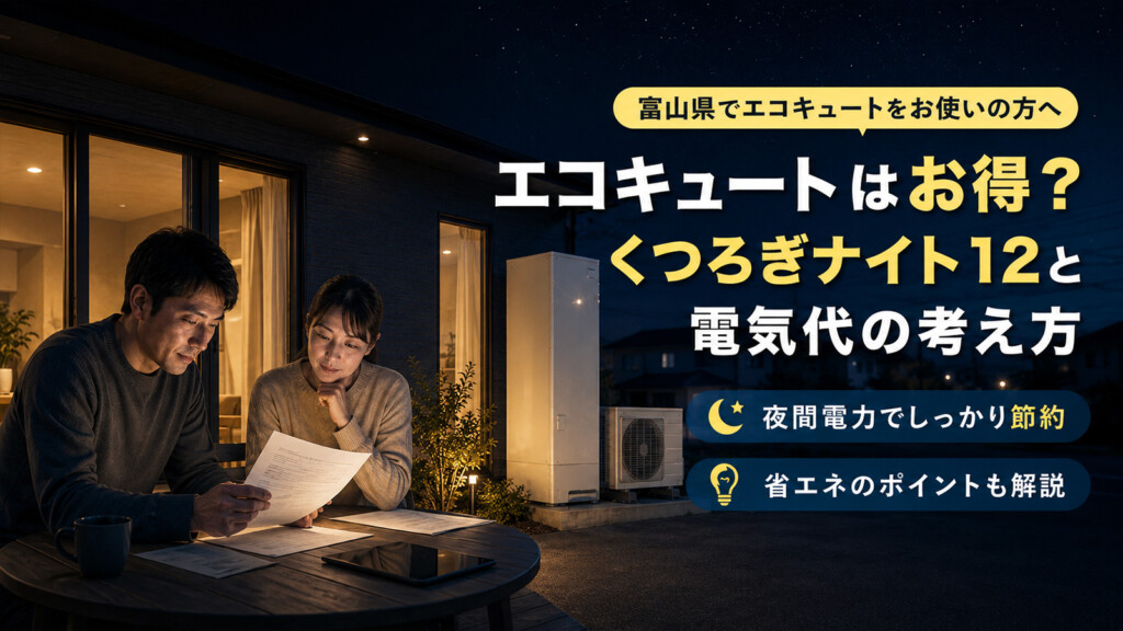 富山県の戸建て住宅でエコキュートとくつろぎナイト12の電気代を確認しているイメージ