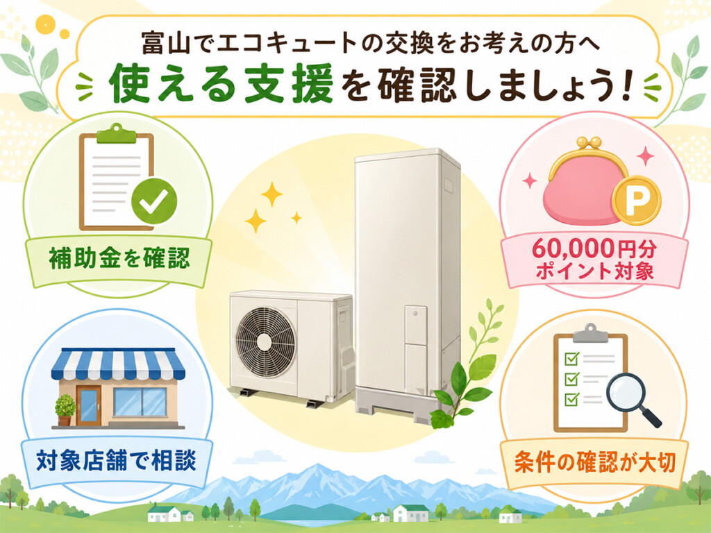 エコキュート交換で補助金と60,000円分ポイントを確認する説明画像