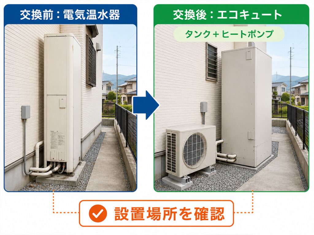 電気温水器からエコキュートへ交換できるかを比較して説明する画像