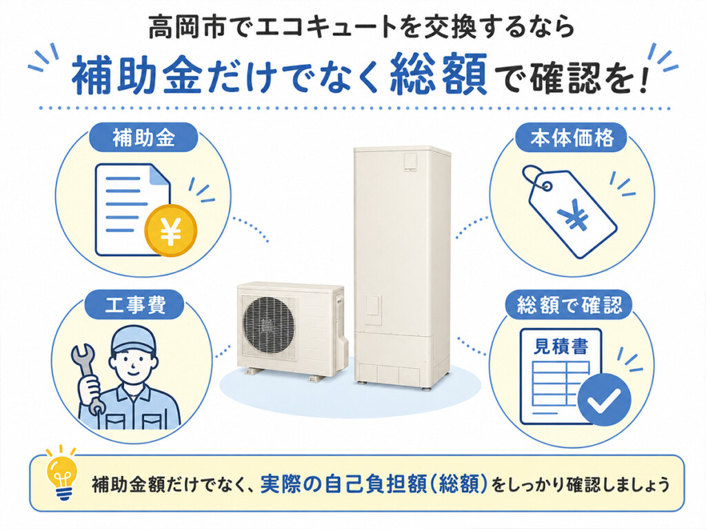 高岡市でエコキュート交換補助金と本体価格と工事費を総額で確認する説明画像